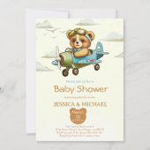 Teddy Bear Tiny Pilot Flugzeug Babydusche Einladung (Vorderseite)