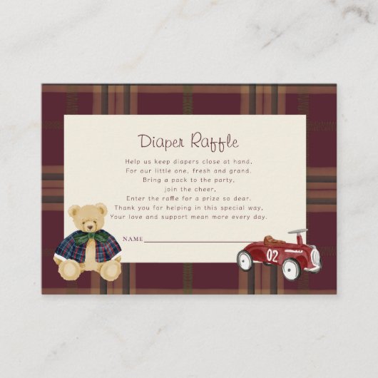 Teddy Bear & Toy Car Baby Shower Diaper Raffle Begleitkarte (Vorderseite)