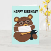 TEDDY BEAR TRAGEN EINE MASK GEBURTSKARTE KARTE (Gelbe Blume)