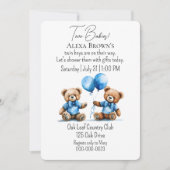 Teddy Bear Twin Baby Boy Dusche Einladung (Vorderseite)
