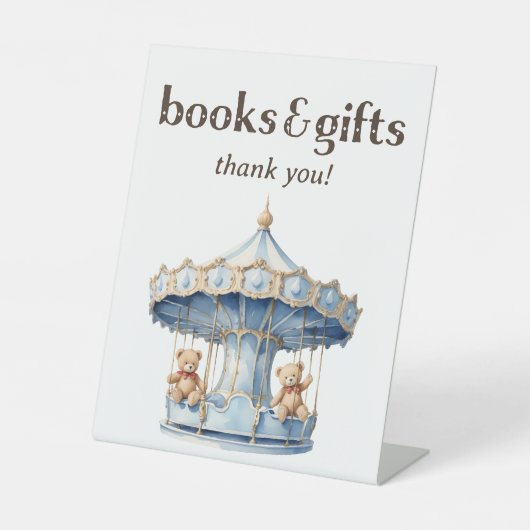 Teddy Bear Twin Boy Baby Shower Bücher und Geschen Sockelschild (Vorderseite)