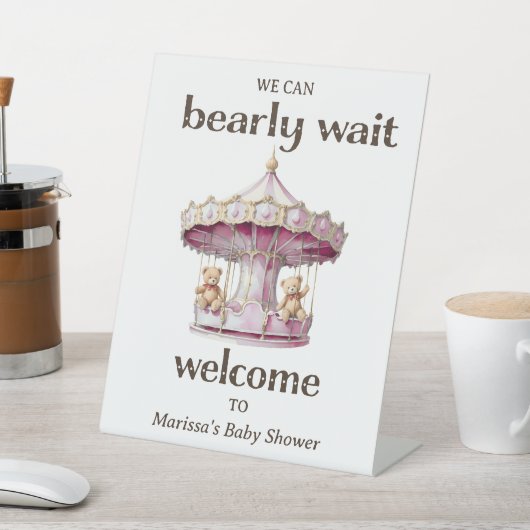 Teddy Bear Twin Girl Baby Dusche Willkommen Sockelschild (In SItu)