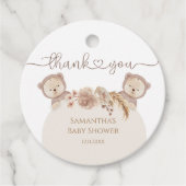 Teddy Bear Twins Baby Shower Boho Floral Geschenkanhänger (Vorderseite)