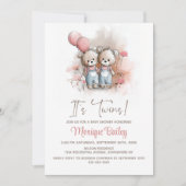 Teddy Bear Twins Baby Shower Einladung (Vorderseite)