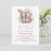 Teddy Bear Twins Baby Shower Einladung (Stehend Vorderseite)