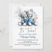 Teddy Bear Twins Baby Shower Einladung (Vorderseite)