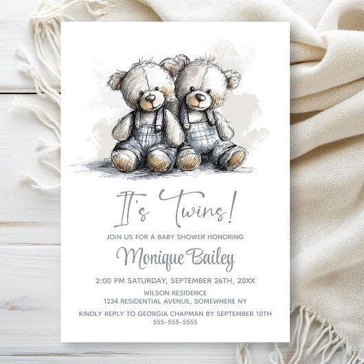 Teddy Bear Twins Baby Shower Einladung
