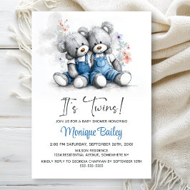 Teddy Bear Twins Baby Shower Einladung