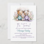 Teddy Bear Twins Baby Shower Einladung (Vorderseite)