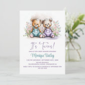 Teddy Bear Twins Baby Shower Einladung (Stehend Vorderseite)