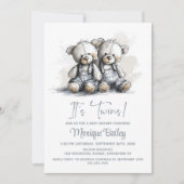 Teddy Bear Twins Baby Shower Einladung (Vorderseite)