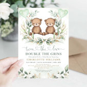 Teddy Bear Twins Baby Shower Greenery Gold Ballon Einladung