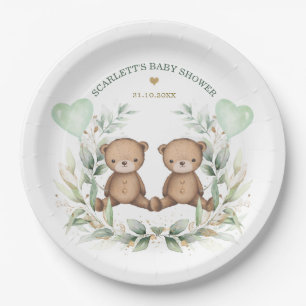 Teddy Bear Twins Grüne Balloons Babydusche Pappteller