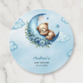 Teddy Bear über der Mond Babydusche Geschenkanhänger (Vorderseite)