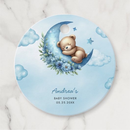 Teddy Bear über der Mond Babydusche Geschenkanhänger (Vorderseite)