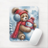 Teddy Bear umarmt einen Schneemann Mousepad (Mit Mouse)