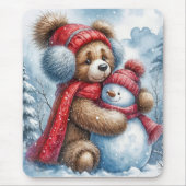 Teddy Bear umarmt einen Schneemann Mousepad (Vorne)