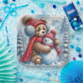 Teddy Bear umarmt einen Schneemann Pappteller (Party)