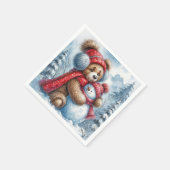 Teddy Bear umarmt einen Schneemann Serviette (Ecke)