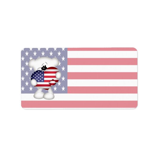 Teddy Bear und Big USA Flag Herz Adressaufkleber (Vorne)