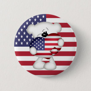Teddy Bear und Big USA Flag Herz Button