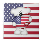 Teddy Bear und Big USA Flag Herz Fliese (Vorderseite)