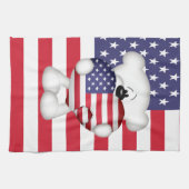 Teddy Bear und Big USA Flag Herz Geschirrtuch (Horizontal)