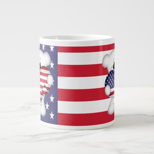 Teddy Bear und Big USA Flag Herz Jumbo-Tasse (Vorderseite)