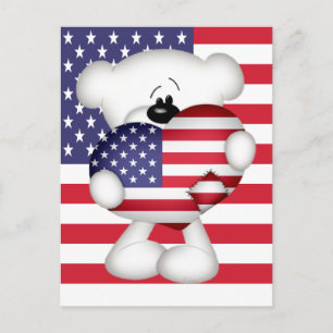 Teddy Bear und Big USA Flag Herz Postkarte
