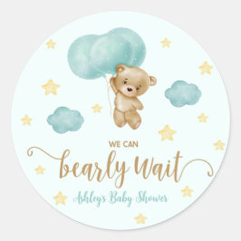Teddy Bear und Blue Balloons Baby Dusche Gefallen Runder Aufkleber