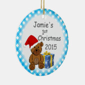 Teddy Bear und Blue Kariert Keramikornament (Rechts)