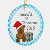 Teddy Bear und Blue Kariert Keramikornament (Links)
