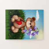 Teddy Bear und Blume mit rotem Herzen Puzzle (Horizontal)