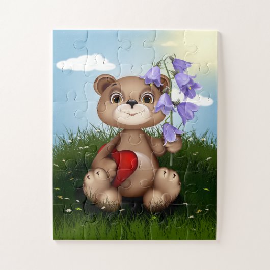 Teddy Bear und Blume mit rotem Herzen Puzzle (Vertikal)