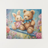 Teddy Bear und Bunny Sitzen im Garten Wandteppich (Vorderseite (Horizontal))