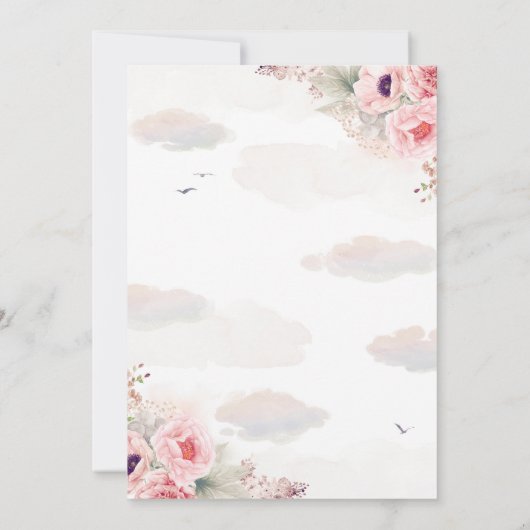 Teddy Bear und Floral Hot Air Ballon Kind Geburtst Einladung (Rückseite)