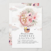 Teddy Bear und Floral Hot Air Ballon Kind Geburtst Einladung (Vorne/Hinten)