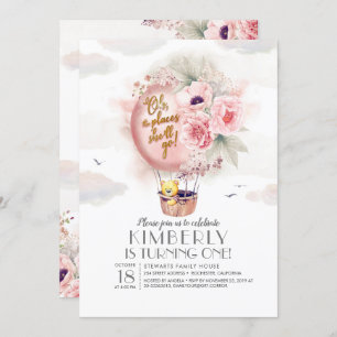 Teddy Bear und Floral Hot Air Ballon Kind Geburtst Einladung