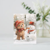 Teddy Bear und Snowman Feiertagspostkarte (Stehend Vorderseite)