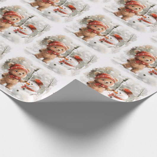 Teddy Bear und Snowman Geschenkpapier (Ecke)