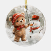 Teddy Bear und Snowman Keramik Ornament (Vorne)