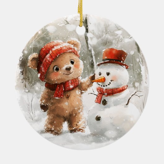 Teddy Bear und Snowman Keramik Ornament (Hinten)