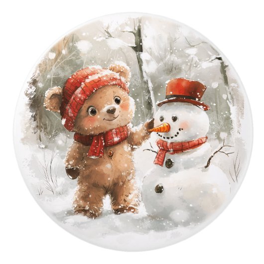 Teddy Bear und Snowman Keramikknauf (Vorderseite)