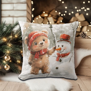Teddy Bear und Snowman Kissen