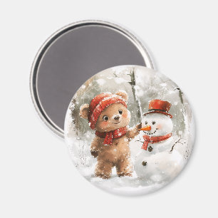 Teddy Bear und Snowman Magnet