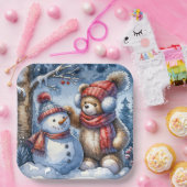 Teddy Bear und Snowman Pappteller (Party)