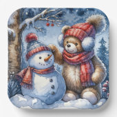Teddy Bear und Snowman Pappteller (Vorderseite)