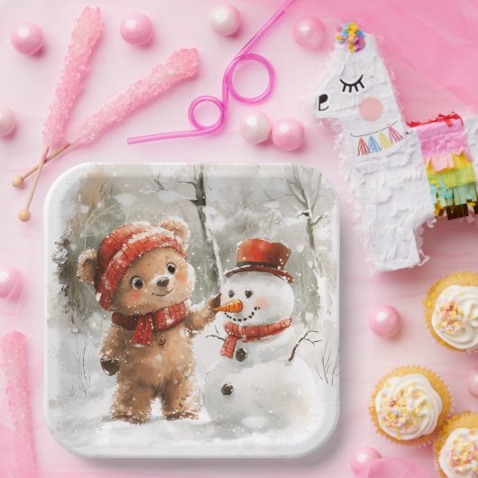 Teddy Bear und Snowman Pappteller (Party)