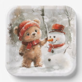 Teddy Bear und Snowman Pappteller (Vorderseite)