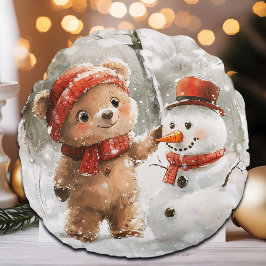 Teddy Bear und Snowman Rundes Kissen